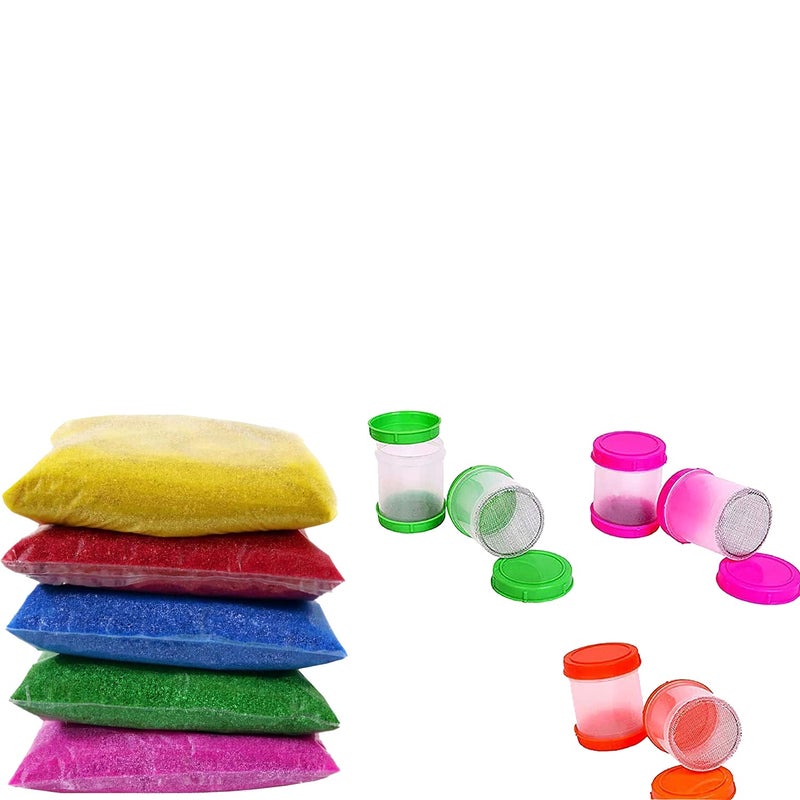 Ascension Ascension Design Diwali Floor Rangoli Art 5 Multicolour Glitter Rangoli Powder 80g Each Pack with 6 Fillers Ceramic Colours Rangoli Colours Rangoli Making Kit for Navratri Pongal Pooja Mandir  - Image 1