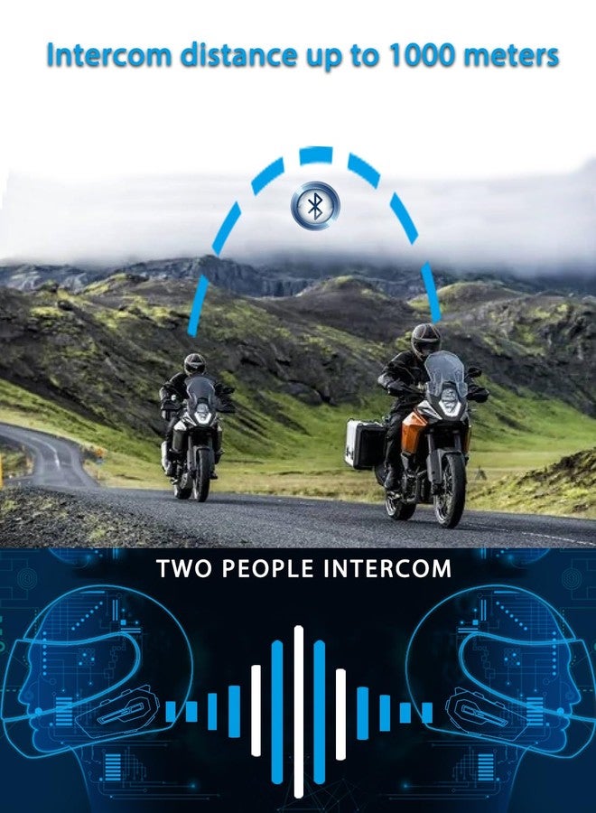 MAXTO Motorcycle Communication System, MX2 2-Rider 1000M Helmet Headset Bluetooth Motorcycle with Music Release, HiFi Stereo Sound/FM Radio/IPX6, Motorcycle Helmet Speaker Intercom Headset (1 Pack) - Image 3