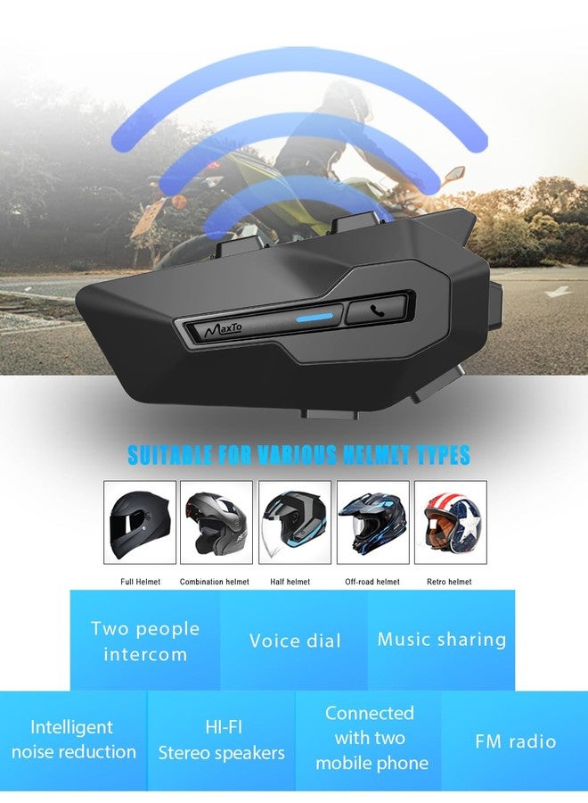 MAXTO Motorcycle Communication System, MX2 2-Rider 1000M Helmet Headset Bluetooth Motorcycle with Music Release, HiFi Stereo Sound/FM Radio/IPX6, Motorcycle Helmet Speaker Intercom Headset (1 Pack) - Image 2