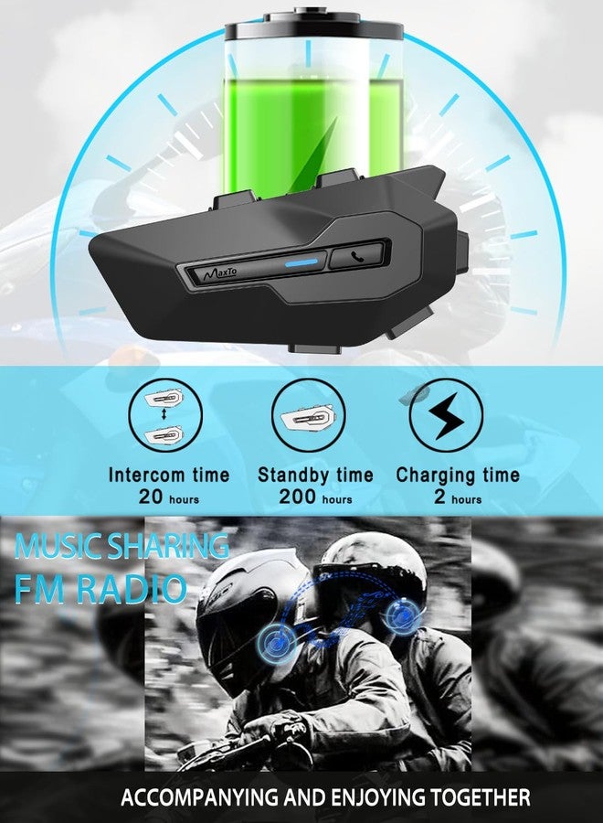 MAXTO Motorcycle Communication System, MX2 2-Rider 1000M Helmet Headset Bluetooth Motorcycle with Music Release, HiFi Stereo Sound/FM Radio/IPX6, Motorcycle Helmet Speaker Intercom Headset (1 Pack) - Image 5