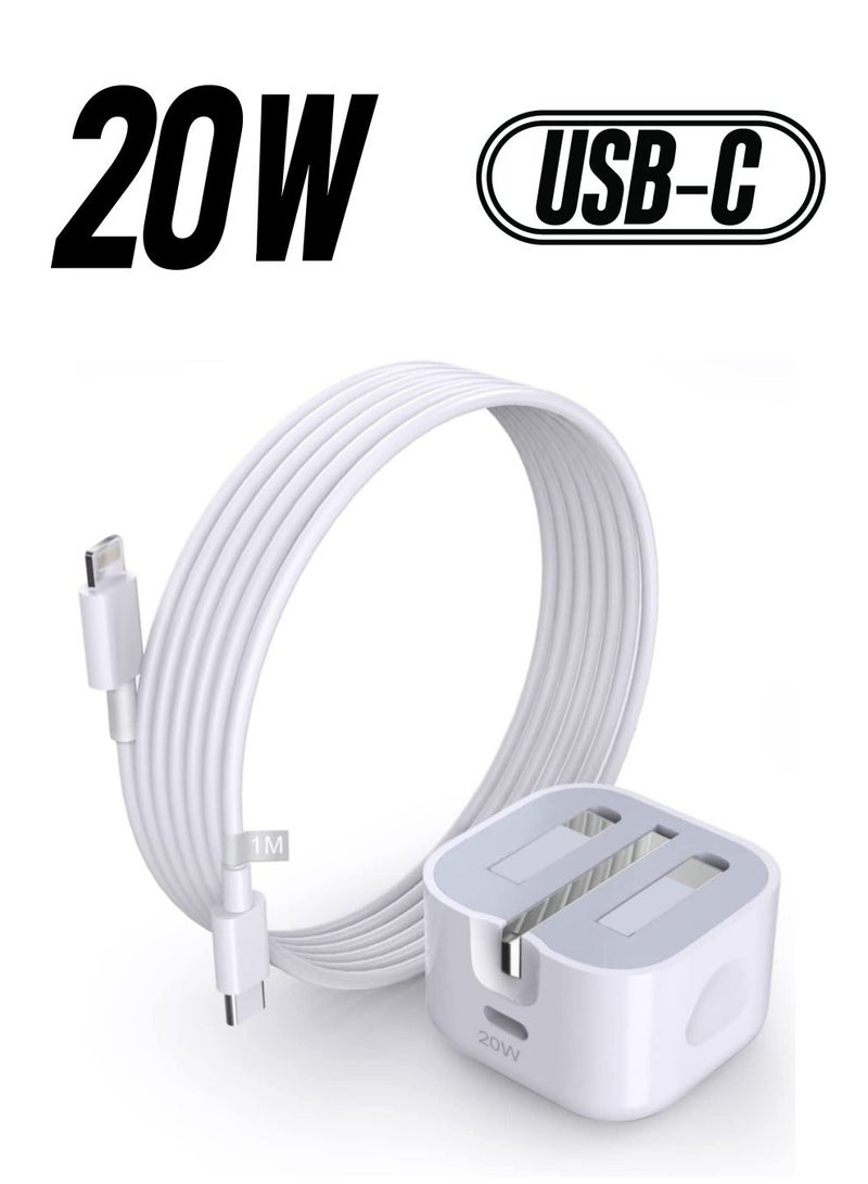 MUNTAQI USB C Fast Charger Plug, 20W Foldable Type C Power Adapter, PD 3.0 Wall Plug Quick Charging with 1M Charging Cable for iPhone 13/13 Mini/13 Pro/13 Pro Max/12 Mini/12 Pro/iPad Pro - Image 1