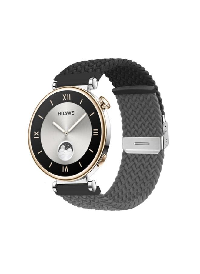 Generic - For Huawei Watch GT4 Integrated Buckle Braided Nylon Watch Band Black & Grey - Image 1