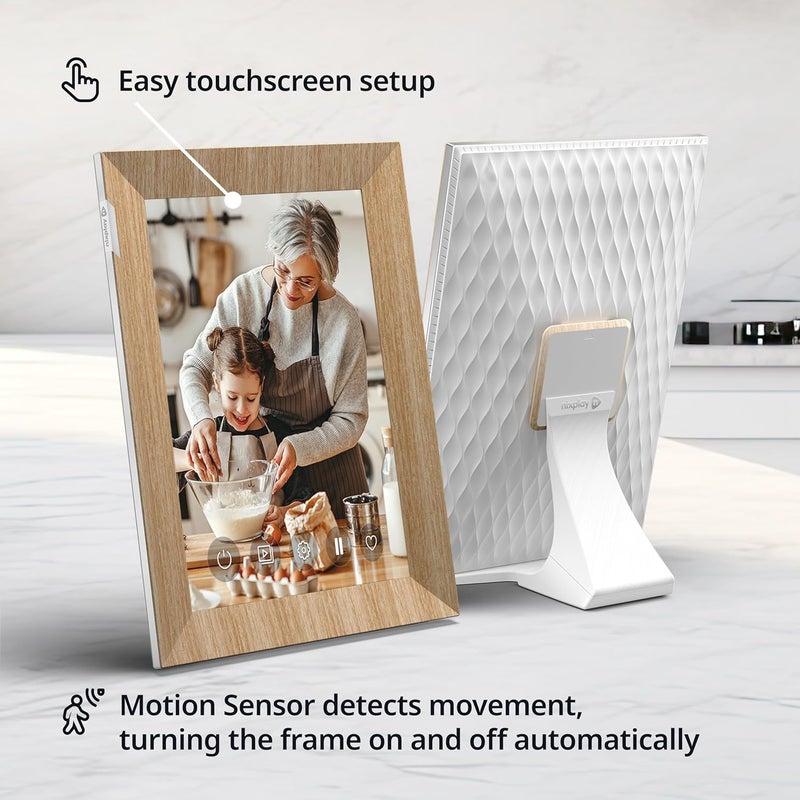 Nixplay Digital Touch Screen Picture Frame with WiFi  101 Photo Frame Connecting Families  Friends WhiteWood - Image 2