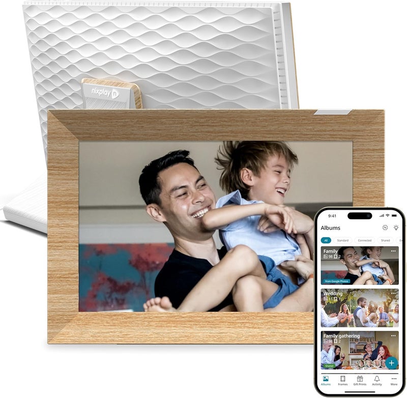 Nixplay Digital Touch Screen Picture Frame with WiFi  101 Photo Frame Connecting Families  Friends WhiteWood - Image 1