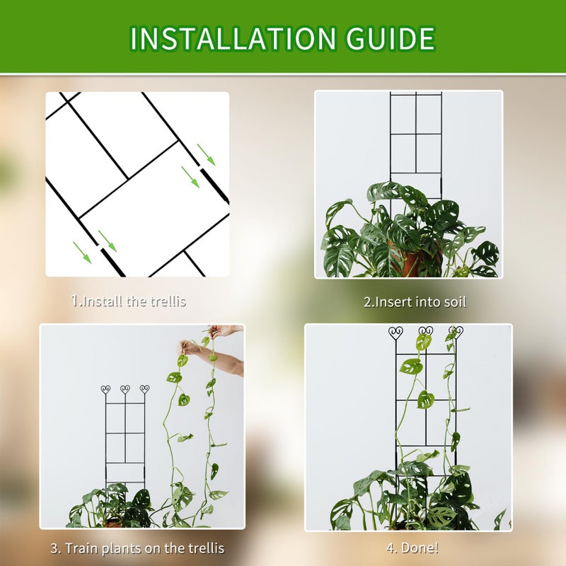 Hensal 2 Pack 30'' Plant Trellis for Climbing Plants Indoors, Metal Garden Trellis for Potted Houseplant, Rustproof Plant Support for Ivy, Vines, Pothos, Hoya and Flower, Black - Image 4