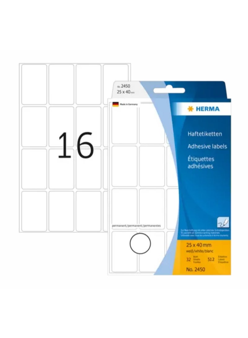 هيرما ملصقات متعددة الأغراض 25 × 40 مم، بيضاء، لاصقة دائمة، للكتابة اليدوية - Image 1