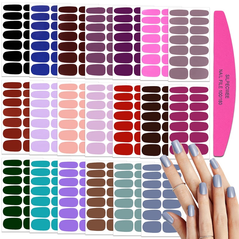 SILPECWEE 20 Sheets Solid Color Nail Polish Strips Nail Stickers Full Nail Wraps for Women Self Adhesive Nail Strips Real Nail Polish Nail Art Accessories with 1pc Nail File