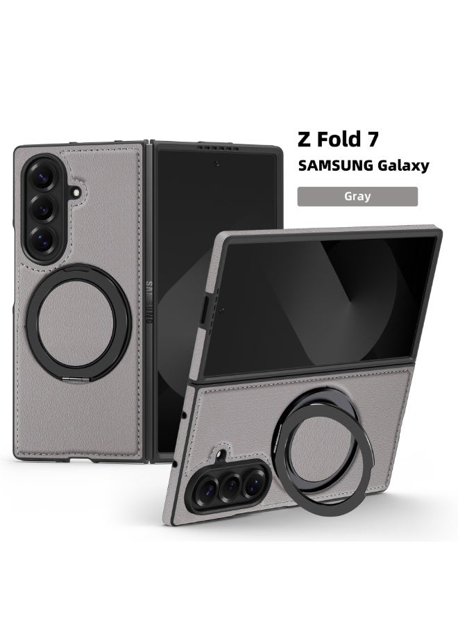 360° Magnetic Rotating Stand Case For Samsung Z Fold 7  with Leather Finish - Image 1