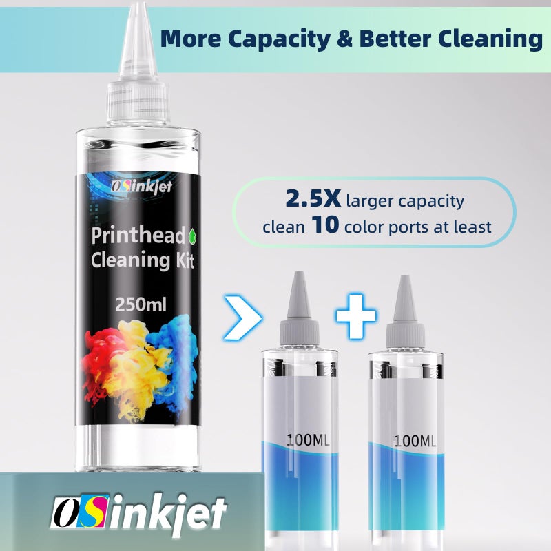 Osinkjet Printhead Cleaning Kit for Epson, 250ml Printer Cleaning kit for HP, Print Head Cleaning Solution for Canon, Printer Head Cleaner for Brother Inkjet Printers Nozzle - Image 2
