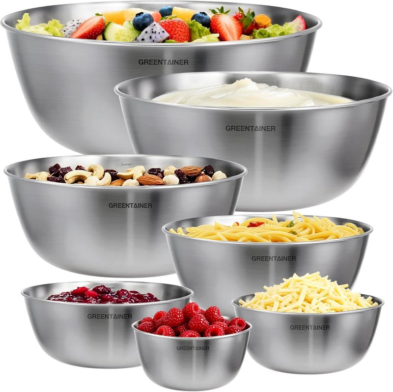 Greentainer Stainless Steel Mixing Bowls Set for Kitchen, 5.2L Nesting Bowls for Salad, Baking, Prepping, Cooking and Serving Food Prep, Metal Mixing Bowl Dishwasher Safe, 7 PCS - Image 1