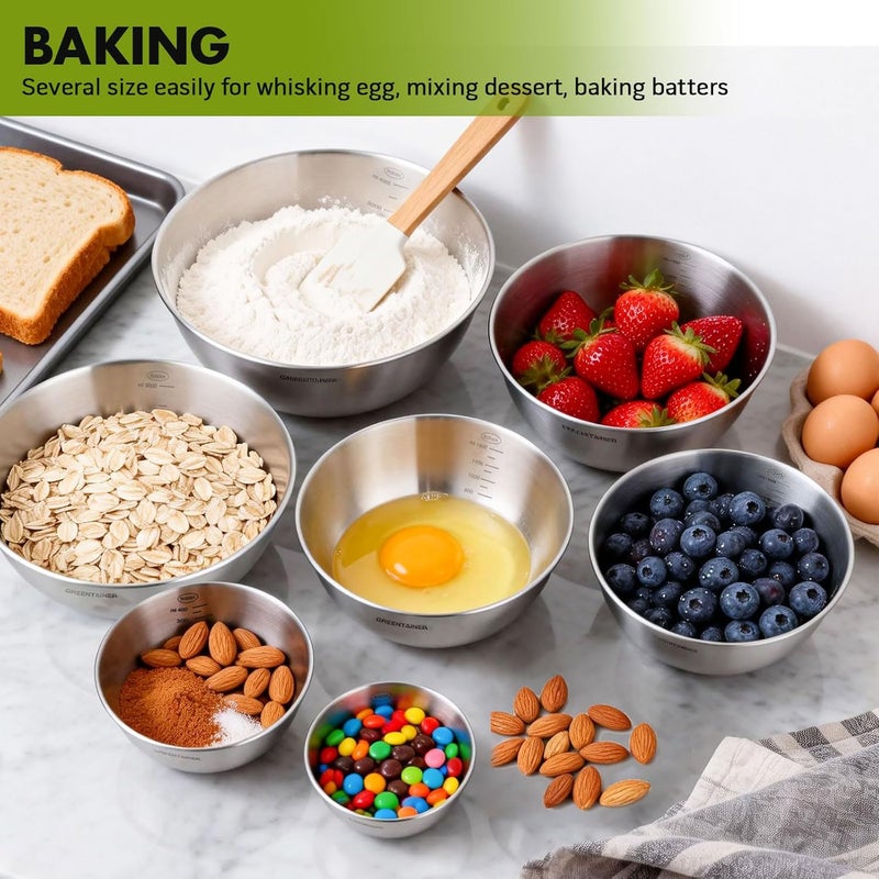 Greentainer Stainless Steel Mixing Bowls Set for Kitchen, 5.2L Nesting Bowls for Salad, Baking, Prepping, Cooking and Serving Food Prep, Metal Mixing Bowl Dishwasher Safe, 7 PCS - Image 4