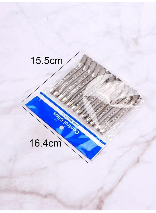 Ruby Face RUBYFACE Professional Salon Hair Styling Steel Silver Section Clips Duck Bill Clips, Metall Clips With Holes For Hair Styling, Hair Coloring For Women, Silver Pack Of 12 Big size - Image 3