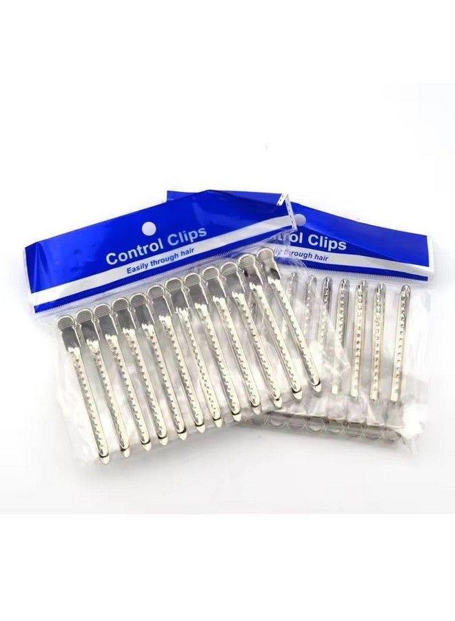 Ruby Face RUBYFACE Professional Salon Hair Styling Steel Silver Section Clips Duck Bill Clips, Metall Clips With Holes For Hair Styling, Hair Coloring For Women, Silver Pack Of 12 Big size - Image 1