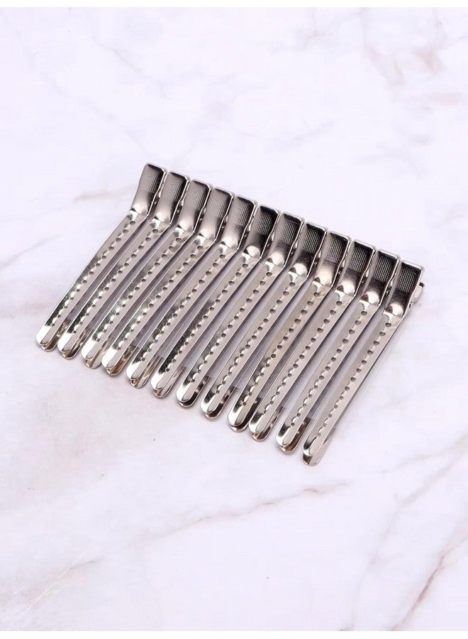 Ruby Face RUBYFACE Professional Salon Hair Styling Steel Silver Section Clips Duck Bill Clips, Metall Clips With Holes For Hair Styling, Hair Coloring For Women, Silver Pack Of 12 Big size - Image 2