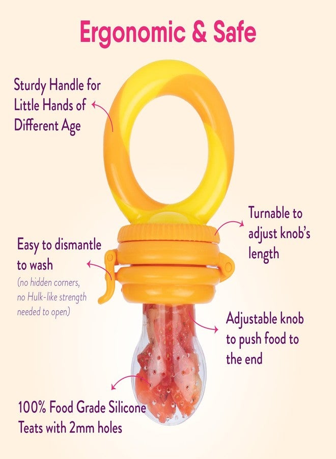 NatureBond Baby Food Feeder/Fruit Feeder Pacifier Nibbler (2 Pack) - Infant Teething Toy Teether Weaning in Appetizing Colors | + Additional Silicone Sacs - Image 2