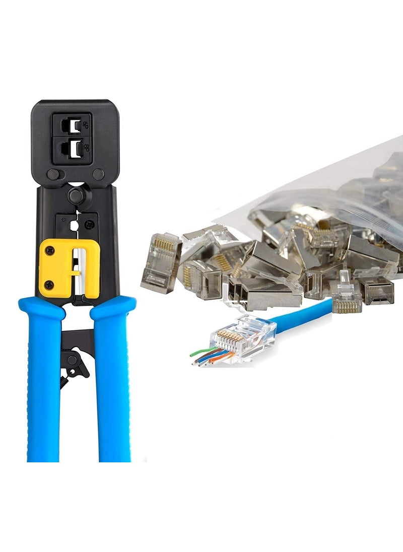 Generic - Ultima Cords  Cables Heavy Duty RJ45 Crimping Tool for Pass Through Connector RJ11  RJ45 Plugs Networking Cat55e  Cat6 with 25Pcs Pass Through Connectors - Image 1