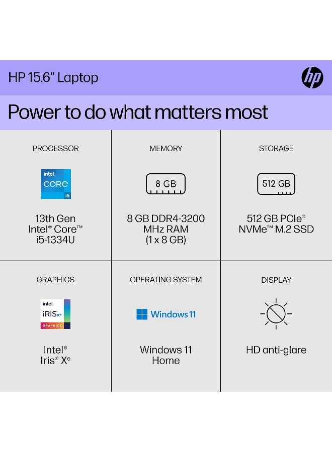 HP 15.6" Laptop, HD Display, i7‑1355U, 16GB RAM, 1TB SSD, Windows 11 English/Arabic Natural Silver - Image 2