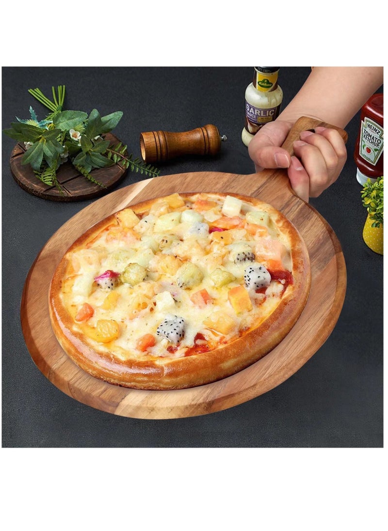 Wood Cutting Board with Handle Wooden Chopping Board Round Paddle Cutting Board for Meat Bread Serving Board Charcuterie Board Chopping Blocks Circular Circle Carving Cutting Board