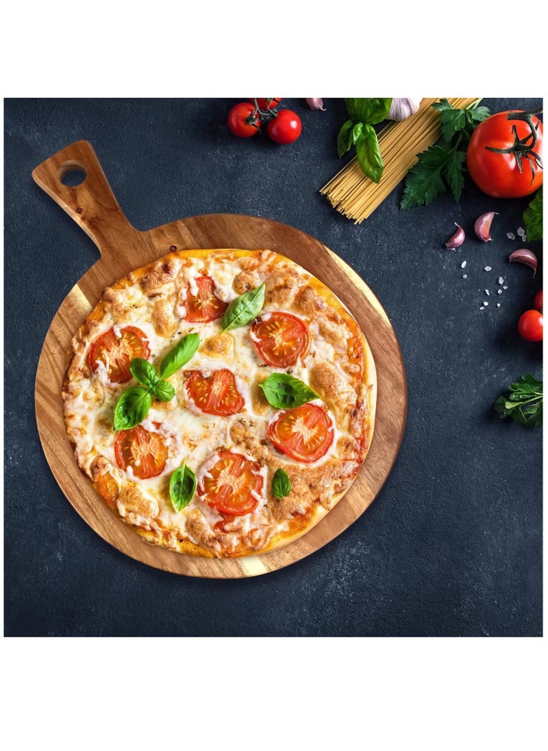 Wood Cutting Board with Handle Wooden Chopping Board Round Paddle Cutting Board for Meat Bread Serving Board Charcuterie Board Chopping Blocks Circular Circle Carving Cutting Board