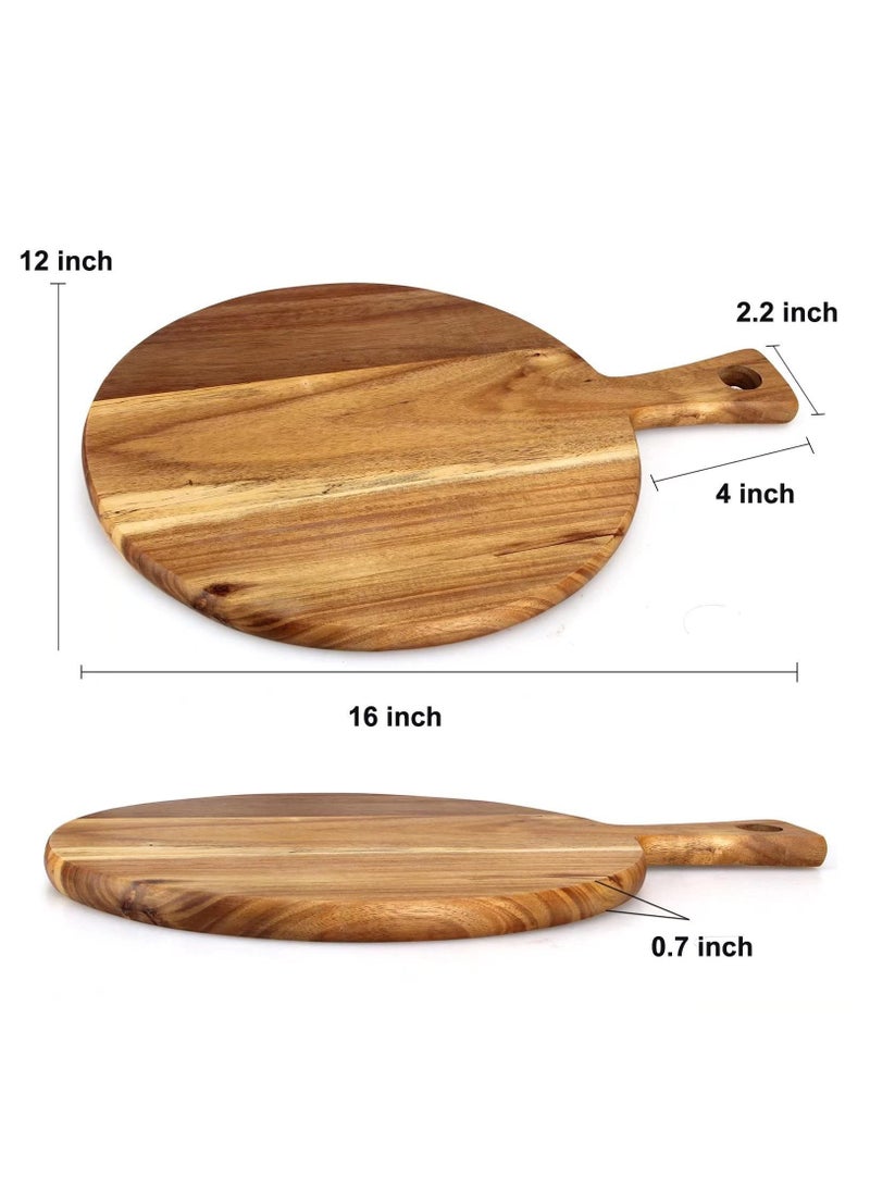 Wood Cutting Board with Handle Wooden Chopping Board Round Paddle Cutting Board for Meat Bread Serving Board Charcuterie Board Chopping Blocks Circular Circle Carving Cutting Board