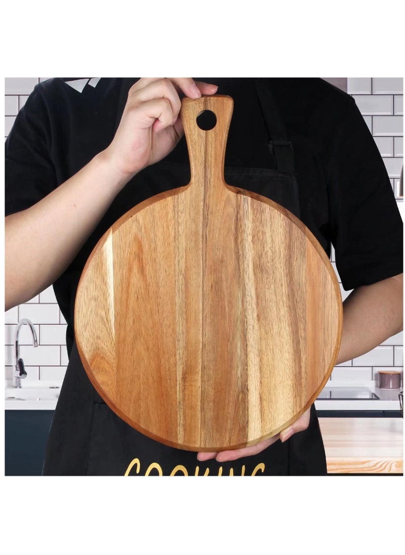 Wood Cutting Board with Handle Wooden Chopping Board Round Paddle Cutting Board for Meat Bread Serving Board Charcuterie Board Chopping Blocks Circular Circle Carving Cutting Board