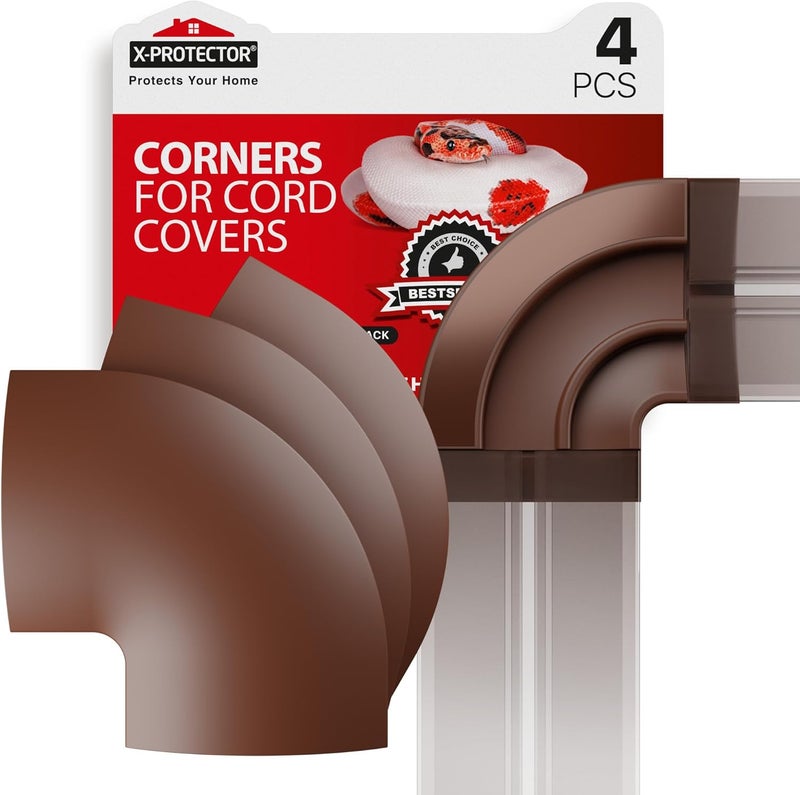 X-Protector Corners for Floor Cord Covers by - 4 PCS - Silicone Material - Brown Color - Self-Adhesive - Compatible Only with Regular Version - Image 1