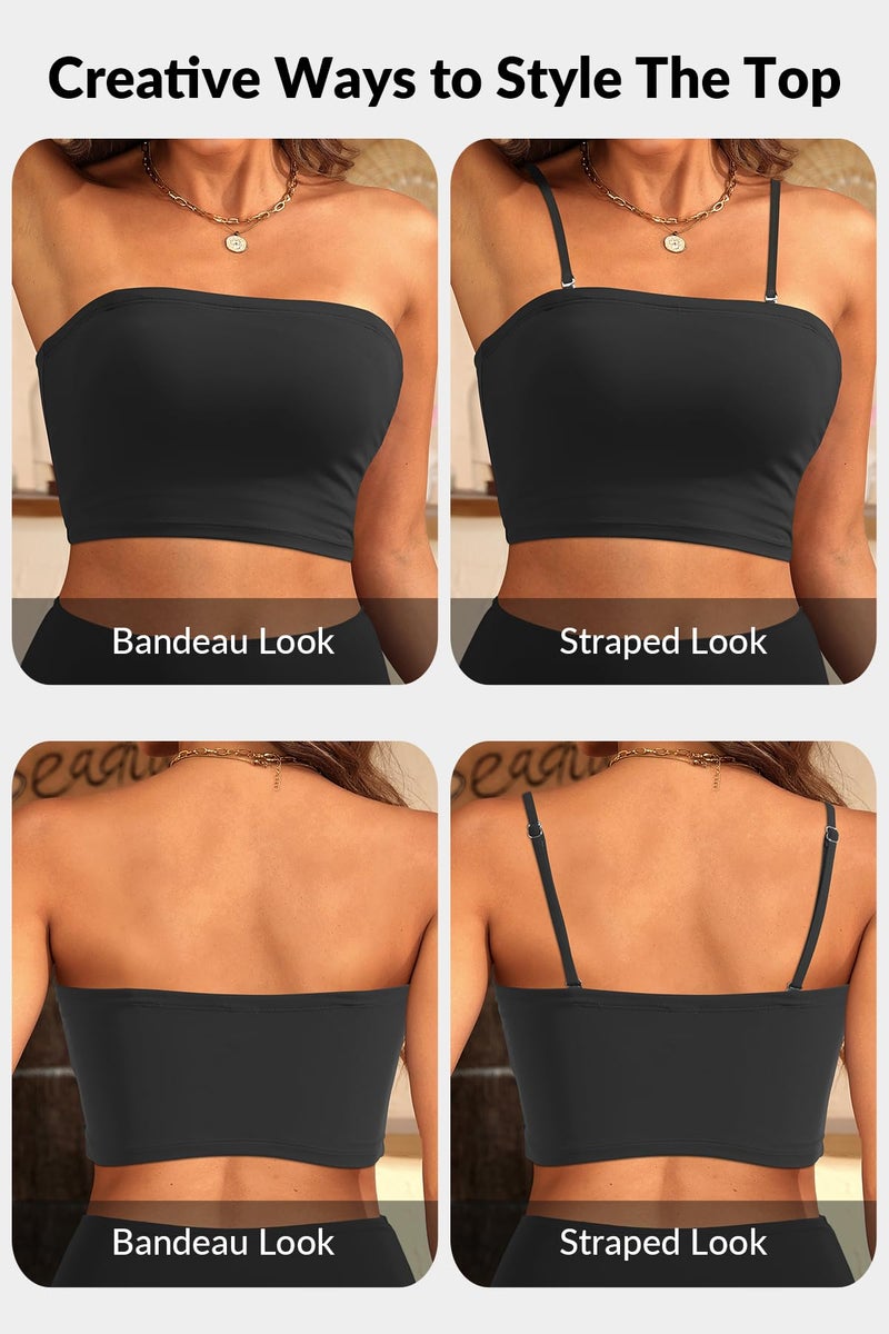 Tempt Me Women Black Bandeau Bikini Set Strapless High Waisted Two Piece Swimsuit Longline Bathing Suits M - Image 4