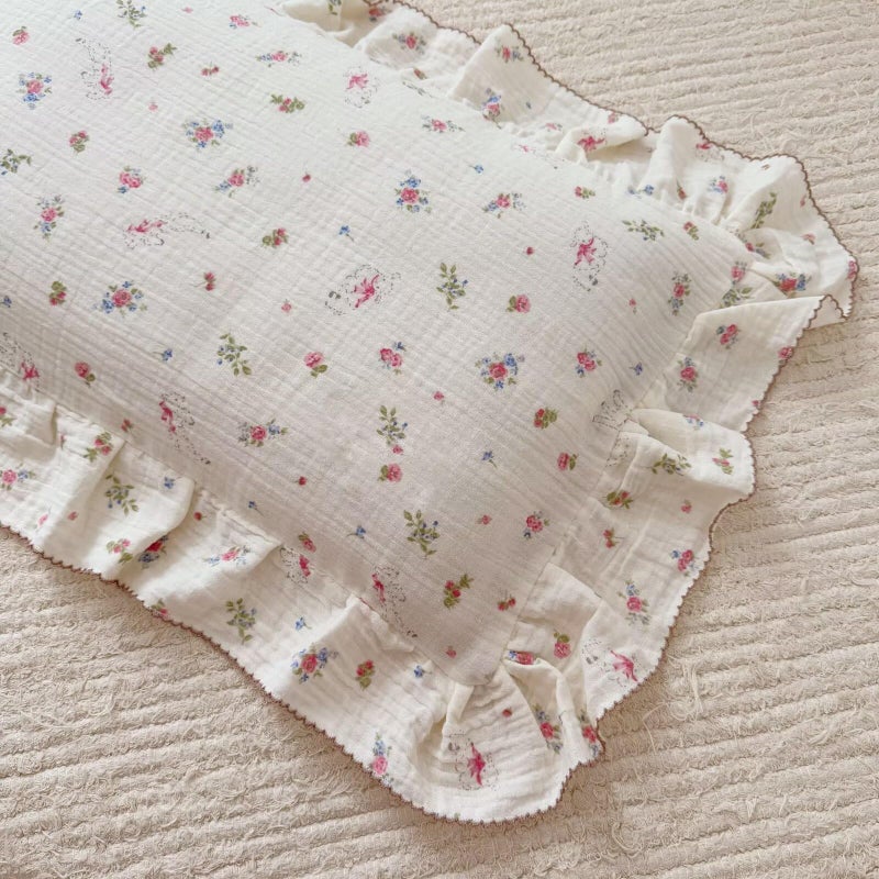 Bulutu 100% Cotton Standard Pillow Case For Kids  1 Pc  20""X26""  Pink Floral Sheep Design Pillow Cover Muslin Gauze Pillow Protector For Children Girls Boys Bedding Gift  Envelope Closure - Image 3