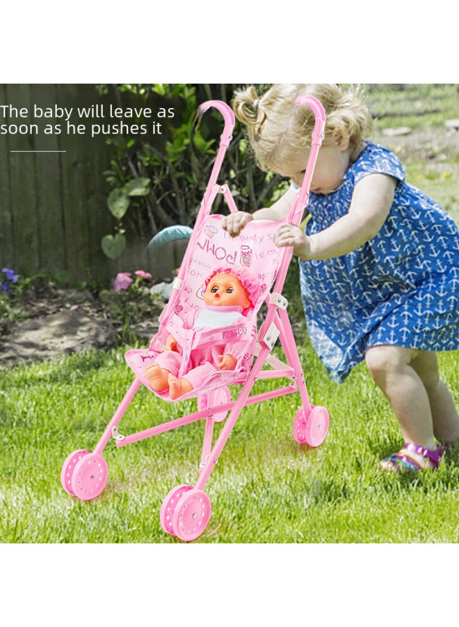 Children's Mixed Toy Hand-pushed Cart Baby Girl Doll Play House Toy Small Push Cart For Girls Kids Gift-Color:2239C-01 Plastic Cart + Doll - Image 4