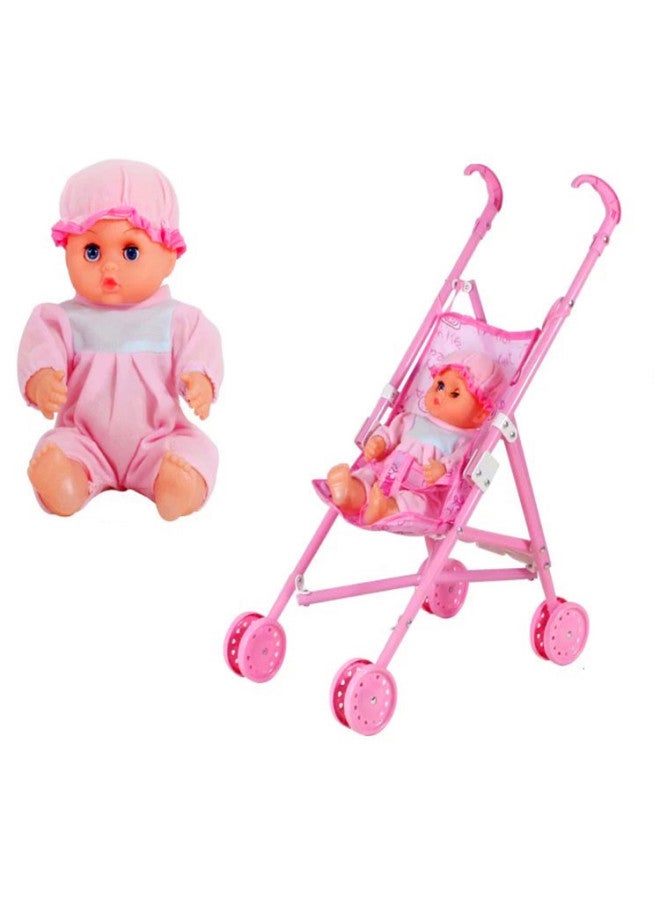 Children's Mixed Toy Hand-pushed Cart Baby Girl Doll Play House Toy Small Push Cart For Girls Kids Gift-Color:2239C-01 Plastic Cart + Doll - Image 2