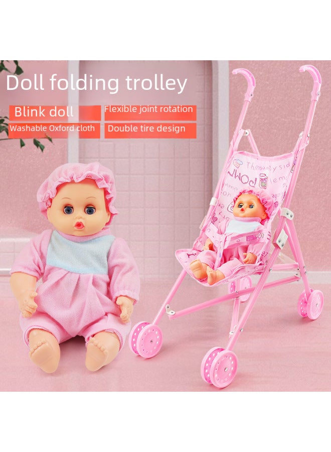 Children's Mixed Toy Hand-pushed Cart Baby Girl Doll Play House Toy Small Push Cart For Girls Kids Gift-Color:2239C-01 Plastic Cart + Doll - Image 3
