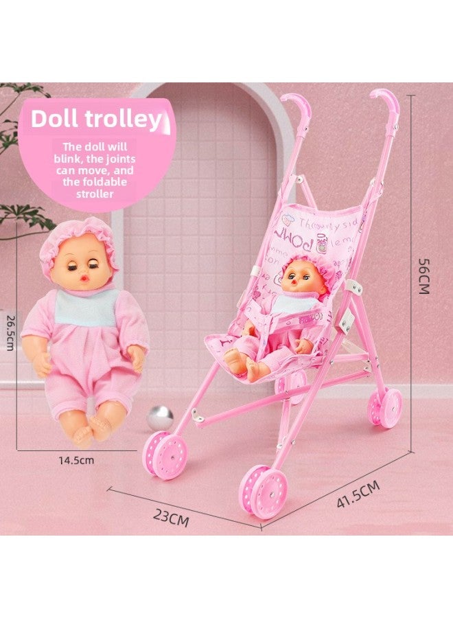 Children's Mixed Toy Hand-pushed Cart Baby Girl Doll Play House Toy Small Push Cart For Girls Kids Gift-Color:2239C-01 Plastic Cart + Doll - Image 1