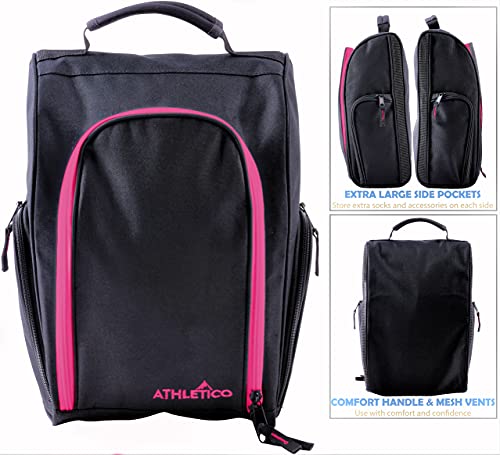 Athletico Golf Shoe Bag - Zippered Shoe Carrier Bags With Ventilation & Outside Pocket for Socks, Tees, etc. (Black/Pink) - Image 2