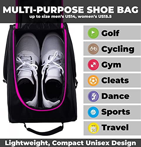 Athletico Golf Shoe Bag - Zippered Shoe Carrier Bags With Ventilation & Outside Pocket for Socks, Tees, etc. (Black/Pink) - Image 5