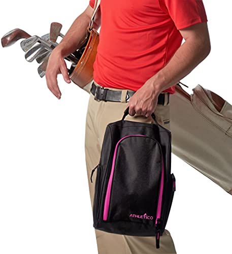 Athletico Golf Shoe Bag - Zippered Shoe Carrier Bags With Ventilation & Outside Pocket for Socks, Tees, etc. (Black/Pink) - Image 3