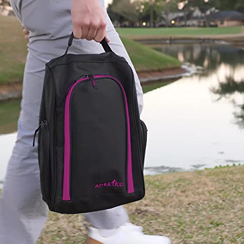 Athletico Golf Shoe Bag - Zippered Shoe Carrier Bags With Ventilation & Outside Pocket for Socks, Tees, etc. (Black/Pink) - Image 4