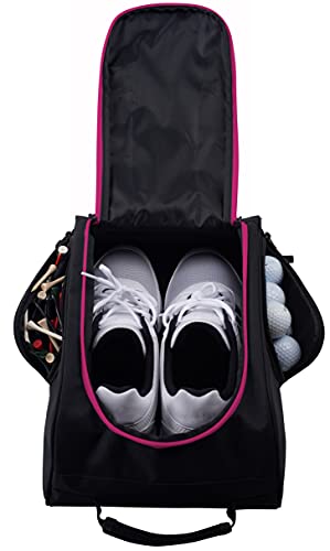 Athletico Golf Shoe Bag - Zippered Shoe Carrier Bags With Ventilation & Outside Pocket for Socks, Tees, etc. (Black/Pink) - Image 1