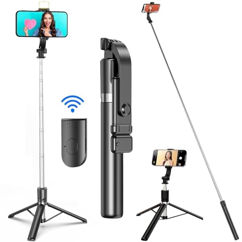 TARAVEE-62 inch Extra Long,Selfie Stick with Tripod Stand, 360 Degree,with LED Light, selfi Stick for Mobile Phone/iPhone/GoPro/Camera,Bluetooth Selfie Stick with BT Remote Control-Black - Image 1