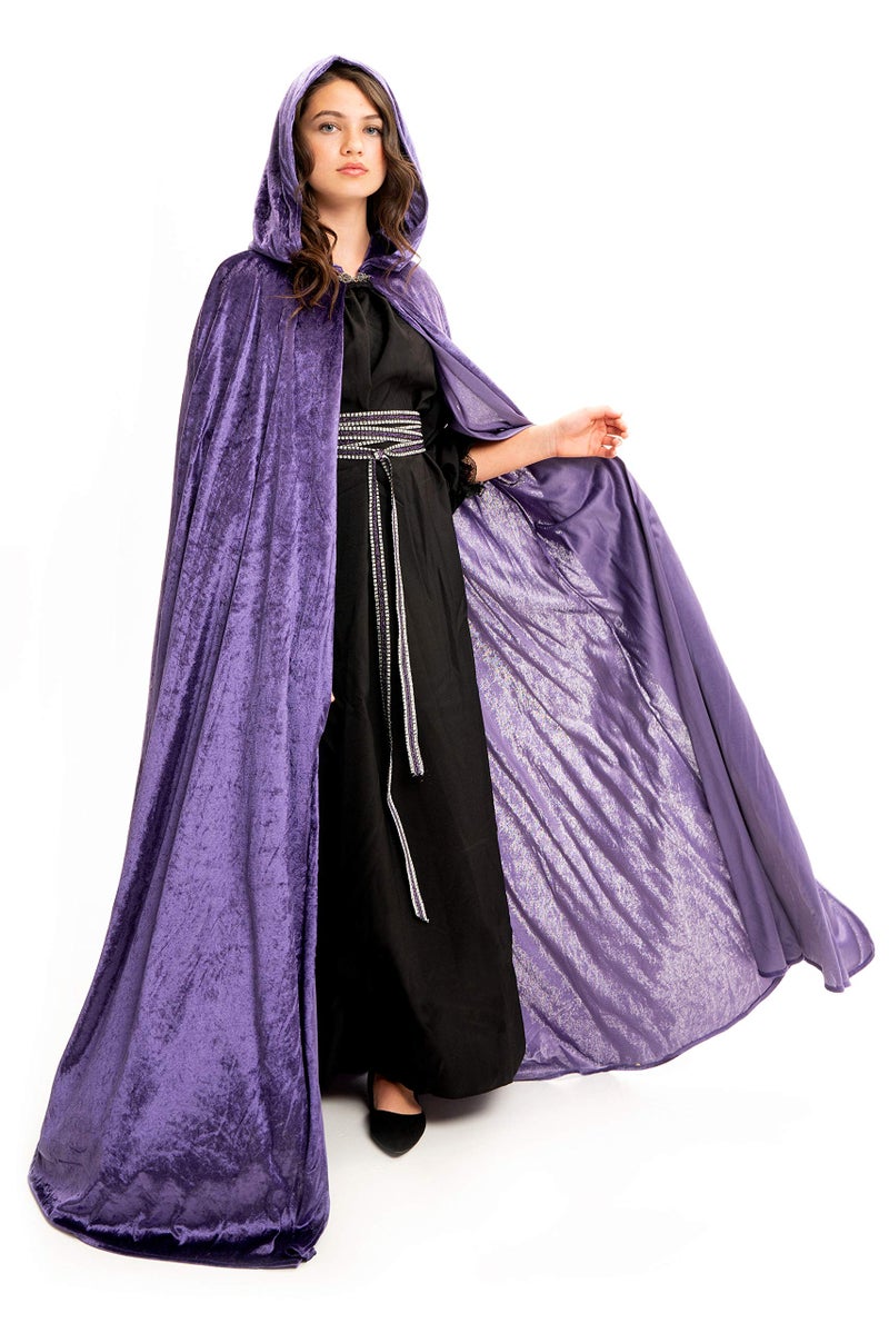 Little Adventures Deluxe Velvet Adult Cloak Cape with Lined Hood (Purple) - Machine Washable Adult Cosplay Dress-Up Cloaks with No Glitter - Image 1