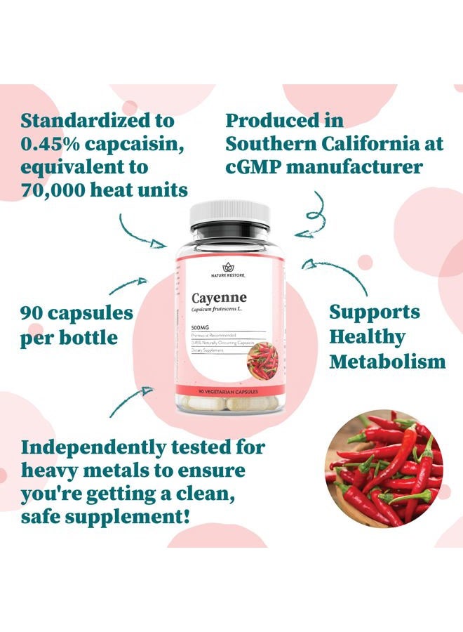Nature Restore Cayenne Pepper Extract Supplement, Standardized to 0.45 Percent Capsaicin, 70,000 Scoville Heat Units, 90 Capsules, Manufactured in USA, Non-GMO & Gluten Free - Image 3