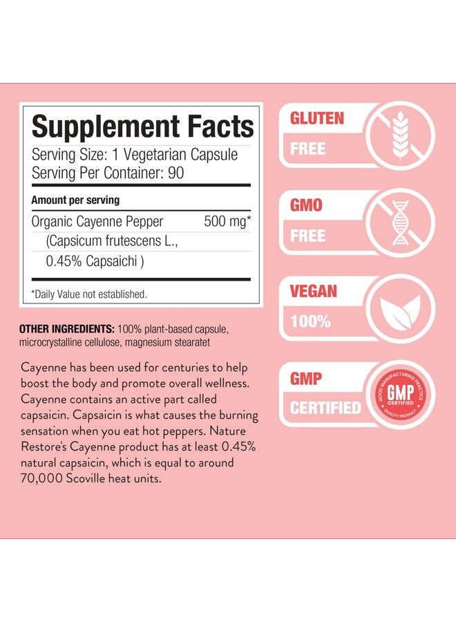 Nature Restore Cayenne Pepper Extract Supplement, Standardized to 0.45 Percent Capsaicin, 70,000 Scoville Heat Units, 90 Capsules, Manufactured in USA, Non-GMO & Gluten Free - Image 2