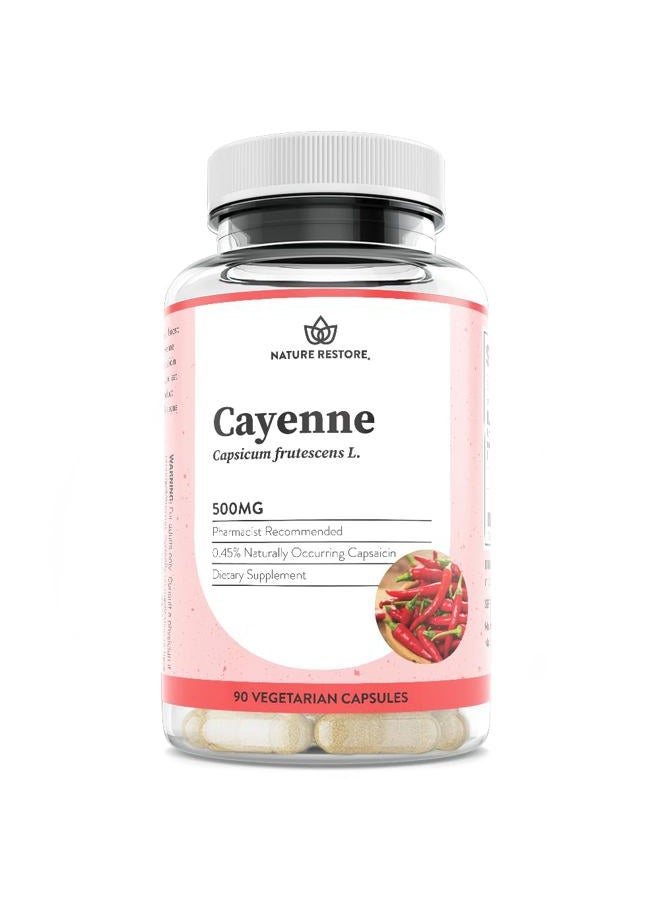 Nature Restore Cayenne Pepper Extract Supplement, Standardized to 0.45 Percent Capsaicin, 70,000 Scoville Heat Units, 90 Capsules, Manufactured in USA, Non-GMO & Gluten Free - Image 1