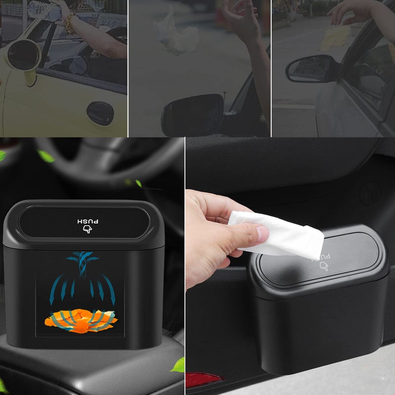 SGLRT Car Trash Can Bin with Lid - 2 Packs Universal Vehicle Mini Leakproof Garbage Can Bin with 40pcs Trash Bags Car Organizers and Storage for Front Back Seat Accessories for Auto Office Home(Black) - Image 3