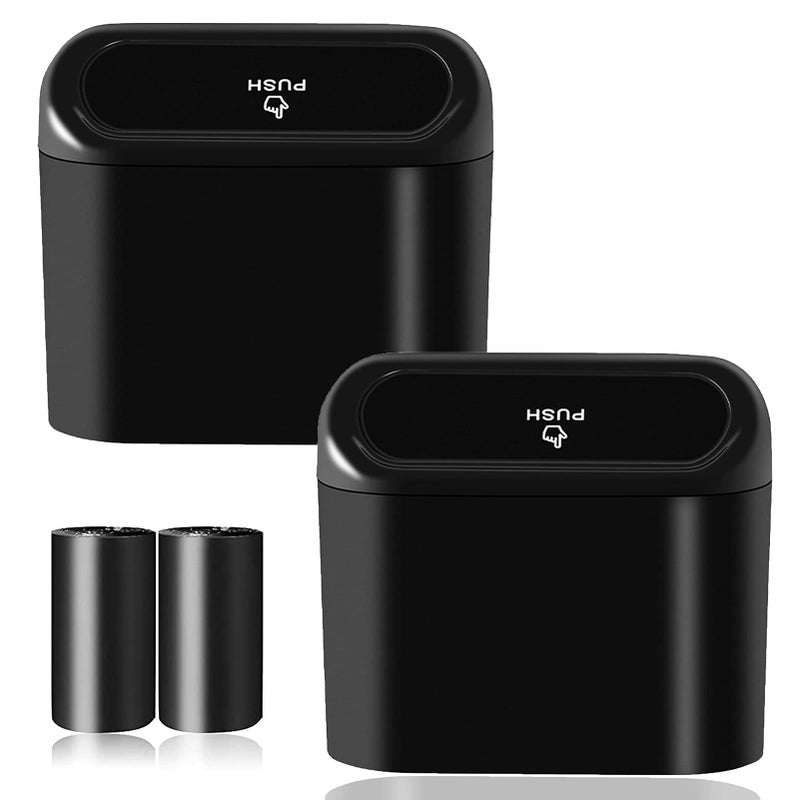 SGLRT Car Trash Can Bin with Lid - 2 Packs Universal Vehicle Mini Leakproof Garbage Can Bin with 40pcs Trash Bags Car Organizers and Storage for Front Back Seat Accessories for Auto Office Home(Black) - Image 1