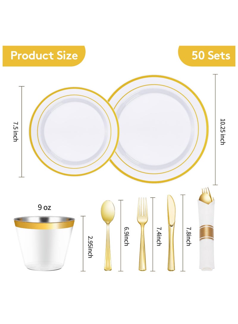 أسيف طقم أدوات الطعام البلاستيكية اللامعة الذهبية المكون من 175 قطعة لـ 25 ضيفًا، صحون فاخرة ذات استخدام لمرة واحدة للحفلات - Image 4