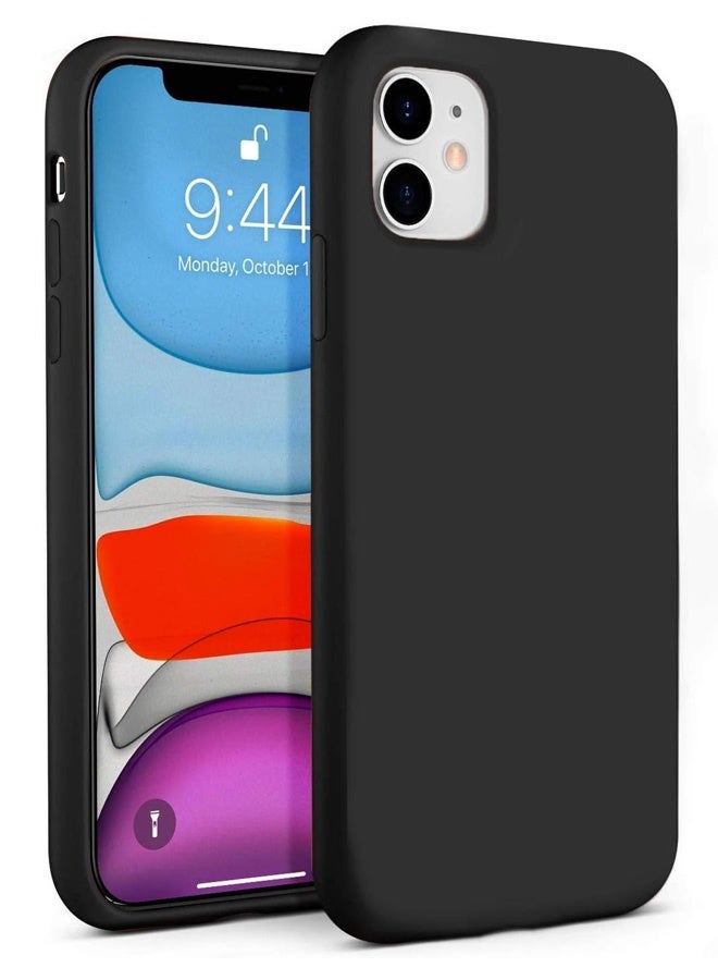 Compatible with iPhone 11 Case, Thin Liquid Silicone Case, Soft Silk Matte Pure, Gel Rubber Full Body, Cool Protective Shockproof Cover 6.1" iP11 - Black - Image 1