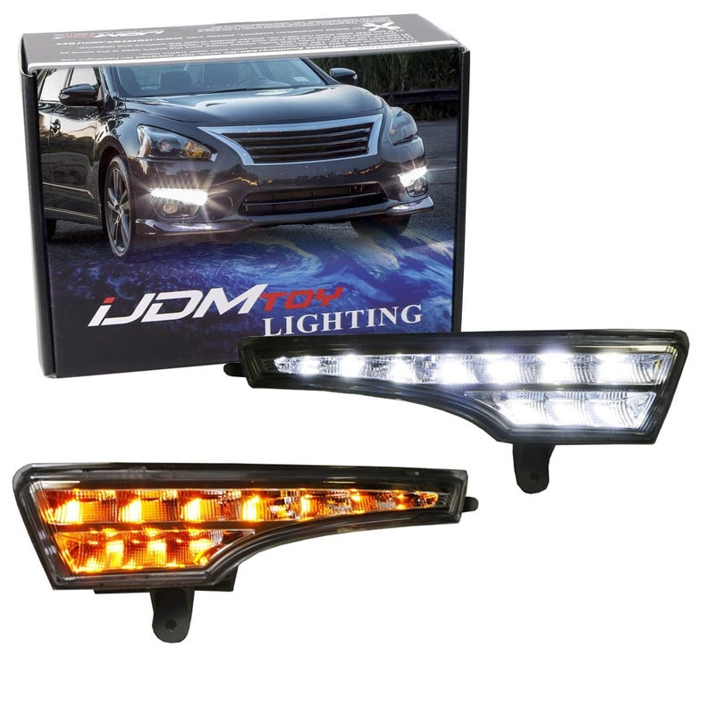 iJDMTOY LED Daytime Running Lights Assembly Compatible With Nissan 20132015 Altima Sedan Exact Fit High Power Assy Powered By 10 Xenon White LED as DRL  10 Amber Yellow LED as Turn Signals