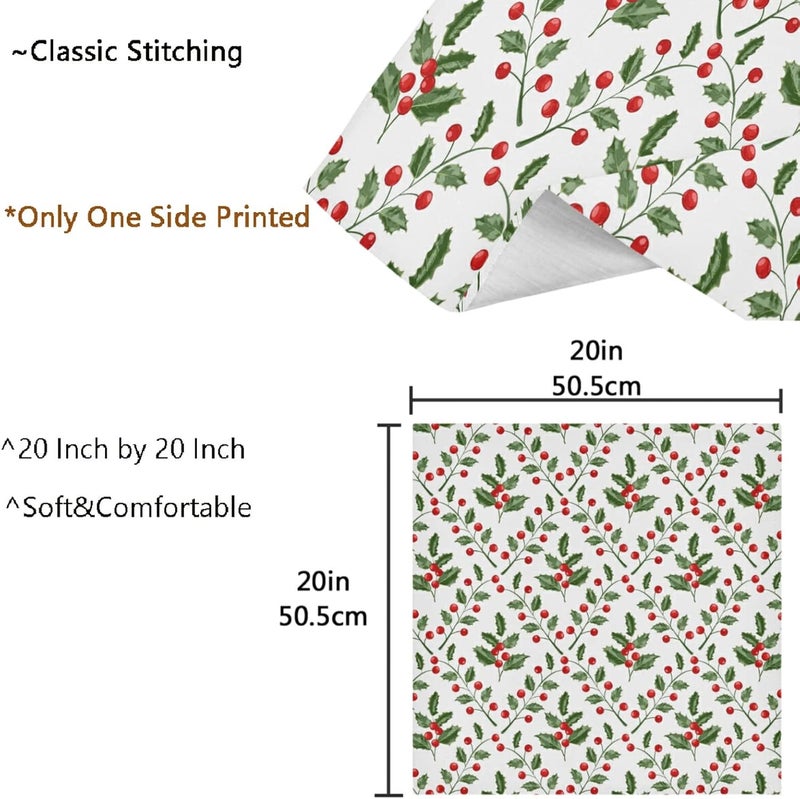 ZzWwR Vintage Holly Red Berry Christmas Cloth Napkins Set of 6 20 x 20 Inch Soft  Comfortable Polyester Dinner Napkins for Family House Restaurant Weddings Parties Floral - Image 3