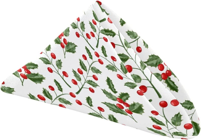 ZzWwR Vintage Holly Red Berry Christmas Cloth Napkins Set of 6 20 x 20 Inch Soft  Comfortable Polyester Dinner Napkins for Family House Restaurant Weddings Parties Floral - Image 2