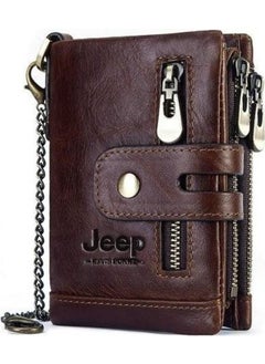 Jeep Men's Wallet 100% Genuine Leather Coin Card Compartment Chain Holder Rfid Enabled  - Image 1